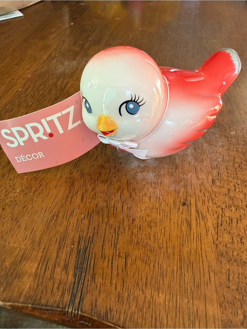 Spritz Pink and White Ceramic Bird Figurine with Blue Eyes